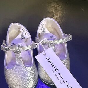 Janie and Jack Shimmering Silver T-Strap Shoes